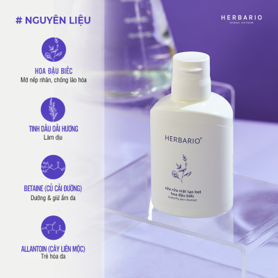 Sữa rửa mặt tạo bọt Hoa Đậu Biếc Herbario 100ml Giúp cấp ẩm, chống lão hóa thuần chay