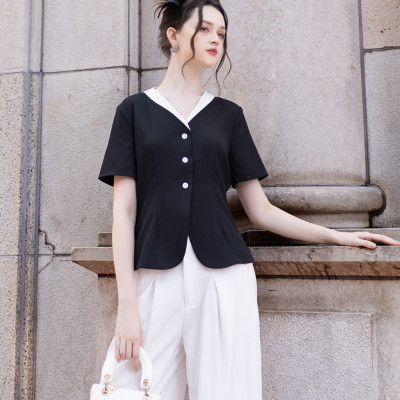 Áo đen cổ viền trắng NGADO , Áo kiểu nữ , áo thiết kế