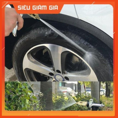 Bộ dây vòi xịt nước rửa xe, tưới cây . tăng áp 3 lần, loại 15m 206236 đầu đồng,cút,nối vàng+ tặng đai