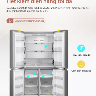 Tủ lạnh Hisense Inverter 4 cửa RQ768N4EW-KU 609L tiết kiệm điện, bảo hành 3 năm - HÀNG CHÍNH HÃNG