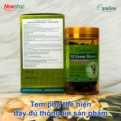 NZ Green Mussel + Glucosamine Careline hộp 60 viên hỗ trợ xương khớp chắc khỏe ngăn ngừa thoái hóa