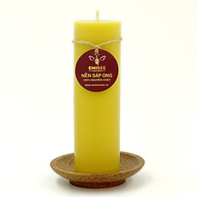 Nến Sáp Ong 120 Giờ Kèm Dĩa Gỗ Dừa 10cm : Khử Mùi Hôi Phòng Kín, Làm Sạch Không Khí, Thơm Nhẹ Mùi Mật Ong - HÀNG CHÍNH HÃNG
