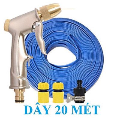 Bộ dây vòi xịt nước rửa xe, tưới cây , tăng áp 3 lần, loại 20m 206701-1 đầu đồng,cút,nối nhựa đen + mở chai