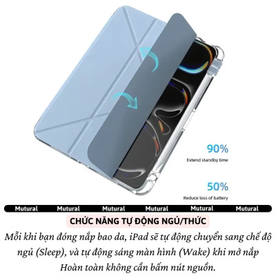 Case/ Ốp/Bao da IPAD hiệu Mutural Clear Pro Cho IPAD Gen 11 A16 2025 / Gen 10 10.9 inch 2022 - Lưng PC trong suốt , viền TPU, Có Khay Đựng Bút, Bao Da Thông Minh, tự động tắt mở màn hình - Hàng nhập khẩu