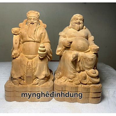 Cặp  thần tài  thổ địa  phong thủy cầu tài lộc bằng gỗ ngọc Am thơm nức cao 20x11x10cm