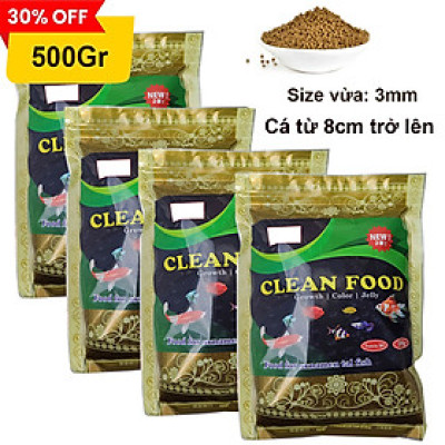 4 Gói Thức Ăn Cá Cảnh, cám Cá Koi hạt nhỡ 3mm (Cho cá size 8cm trở lên) - Nhanh lên size, lên màu, tăng cường sức đề kháng 500Gr 
