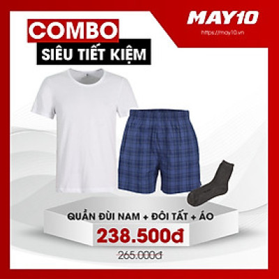 COMBO SIÊU TIẾT KIỆM ÁO LÓT CÓ TAY NAM MAY 10 + QUẦN ĐÙI + TẤT CỔ CAO NAM MAY 10 55K (GIAO MÀU NGẪU NHIÊN)