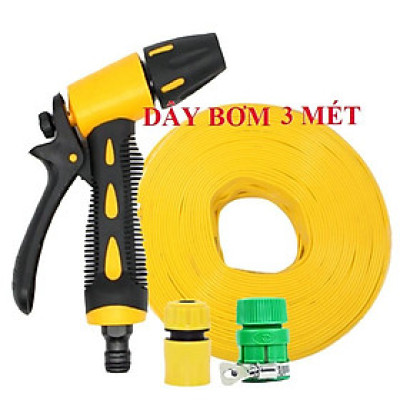 ️Evoucher Bộ dây vòi xịt nước rửa xe, tưới cây , tăng áp 3 lần, loại 3m, 5m 206319 cút sập,nối nhựa vàng+  đai