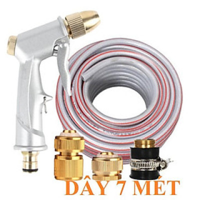 Bộ dây vòi xịt nước rửa xe, tưới cây . tăng áp 3 lần, loại 7m,10m 206701 đầu đồng,cút đồng,+tặng mở chai