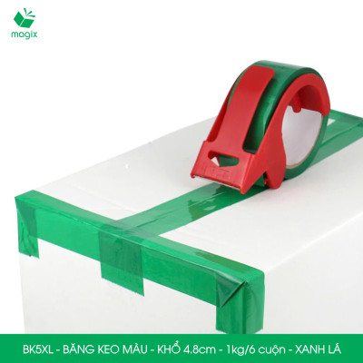 BK5XL - 6 cuộn băng keo màu khổ 4.8cm loại 1kg/6 cuộn - Xanh lá - Băng keo, băng dính đóng hàng