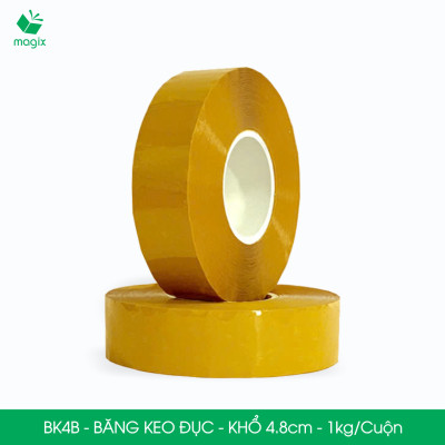 BK4B - 12 cuộn băng keo đục 1kg, khổ 4.8cm lõi nhựa - Băng dính đóng hàng, băng keo khổ lớn