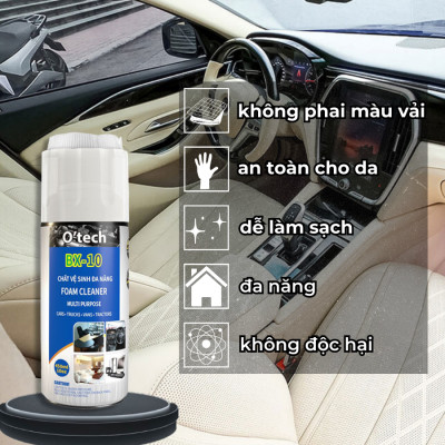 Bình Xịt Tạo Bọt Vệ Sinh Nội Thất Ô Tô, Sofa, Da, Giày, Vệ Sinh Đa Năng O’tech BX-10 Multi-Purpose Foam Cleaner - Hàng Chính Hãng