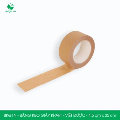 BKG1N - 4.5cm x 35m - 6 cuộn băng keo giấy Kraft da bò mặt nhám viết được - băng dính kraft đóng hàng