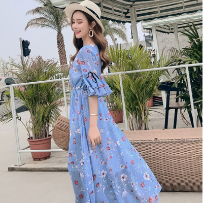 Đầm voan dài dáng xòe thướt tha, cổ tim tay lỡ điệu đà, maxi đi biển cao cấp mẫu mới nhất | MX020