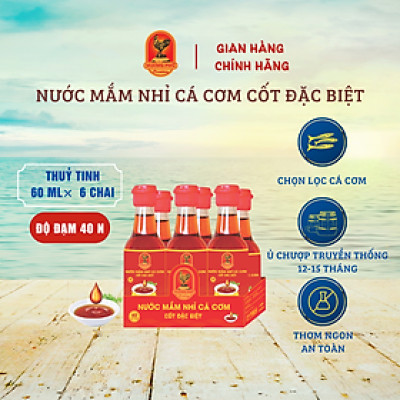 Nước mắm nhỉ cá cơm Hương Phú 40 độ đạm 60ML - Lốc 06 chai, cốt đặc biệt - Hàng Chính Hàng