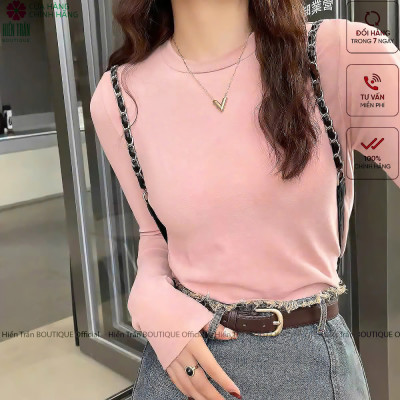 Áo thun trơn Hiền Trần BOUTIQUE cổ tròn crop dáng lỡ tay dài mặc thu đông siêu xinh cho nữ - Top Nữ Women A10