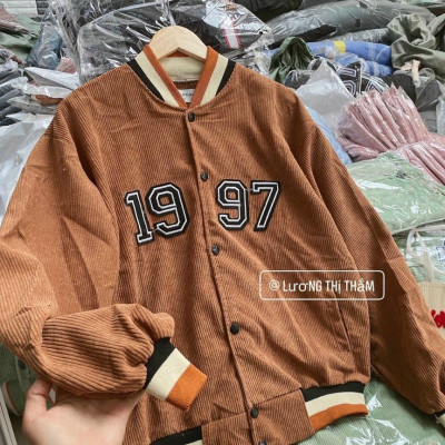 Áo khoác nhung thêu 1997 nam nữ mặc , áo khoác bomber nhung , áo khoác unisex vải nhung , áo khoác cặp đôi vải nhung gân dày mịn