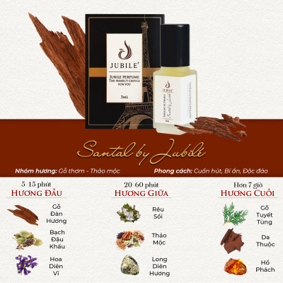 Santal by Jubilé - Tinh dầu nước hoa Pháp Nam Minisize Dạng lăn 3ml Thơm Lâu, Sang Trọng, Quyến Rũ