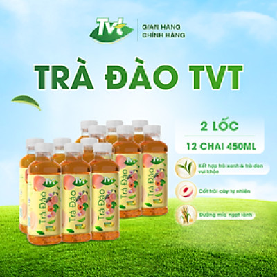 [Combo 12 chai 450ml] Trà Đào TVT tinh chất trà xanh, trà đen, chống oxy hóa, thanh nhiệt giải phóng độc tố cơ thể