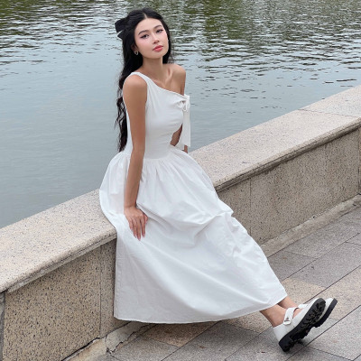 DOTTIE - Đầm midi lệch vai phối vải poplin - D0679