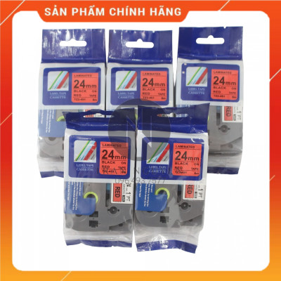 [Combo 3 hộp] Nhãn In đa lớp Tz2-451 - Đen nền đỏ 24mm x 8m - Hàng nhập khẩu