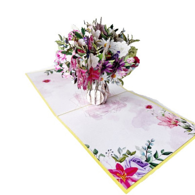 Thiệp 3D Pop Up Bình Hoa Nhiều Màu – Thiệp Hoa Chúc Mừng, Sinh Nhật, Tri Ân, Lãng Mạn, F40