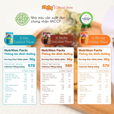 [COMBO 3 TÚI] Bánh hạt dinh dưỡng NUT BITES Mailey túi 96g - thơm ngon từ hạt tự nhiên và giàu dinh dưỡng